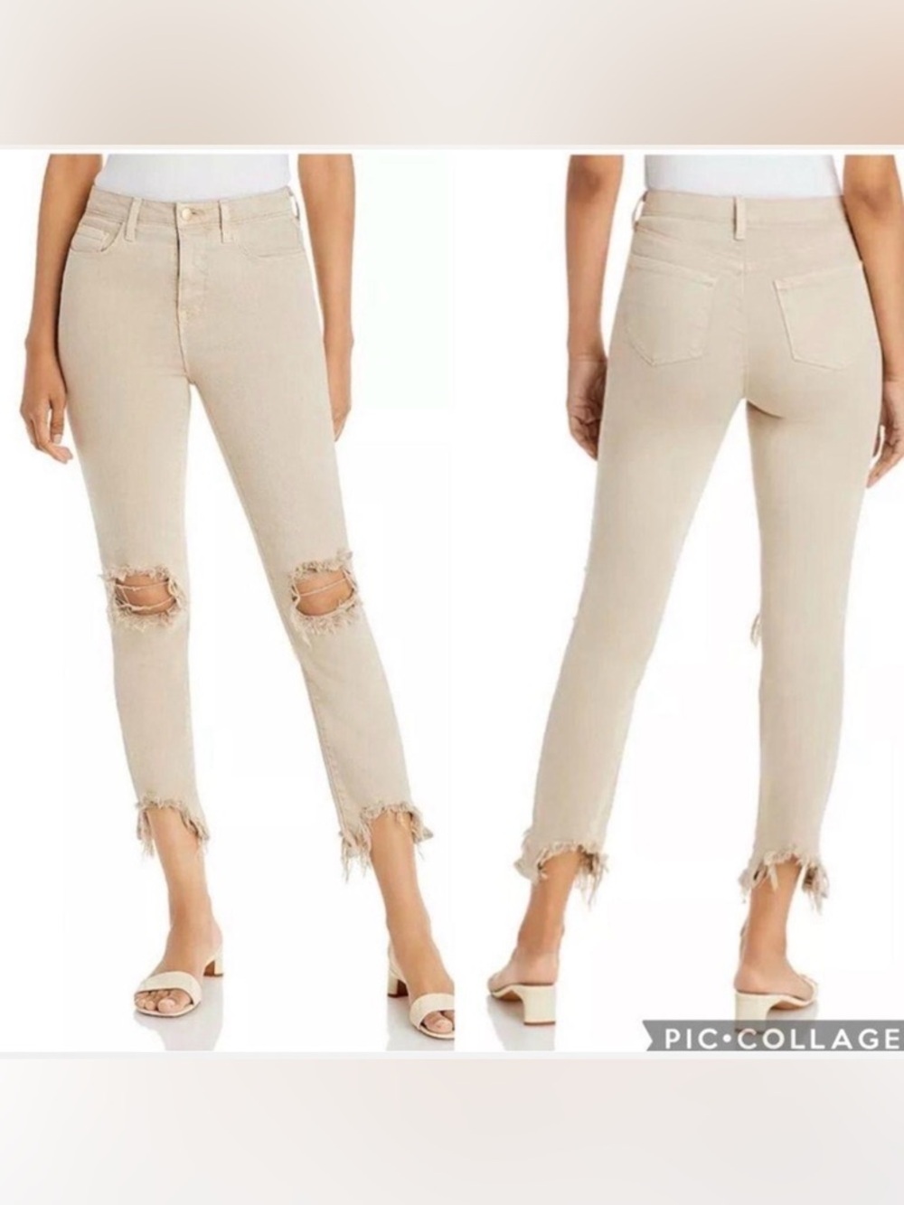 L'AGENCE High line High Rise Skinny Off-White Distressed Jeans Size 31